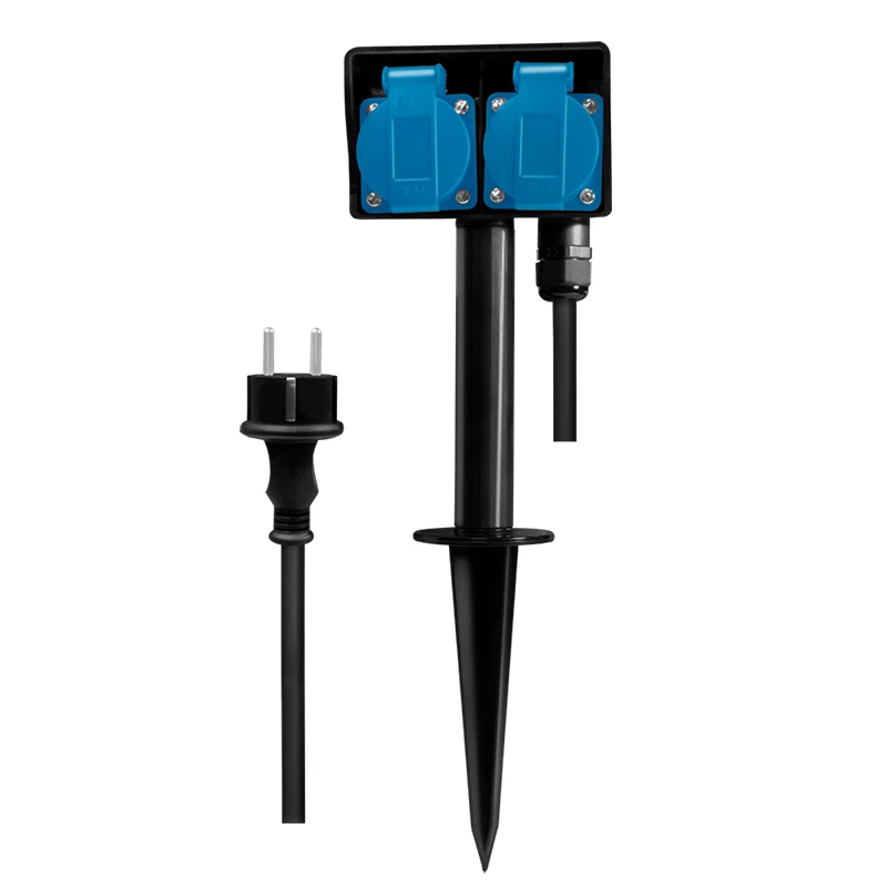 LogiLink Gartensteckdose mit Erdspieß - 2-fach, Schwarz (LPS214)