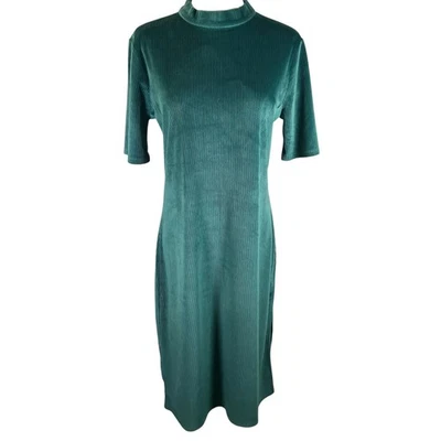 ModCloth Corduroy Ribbed Green Bodycon Midi Dress Mock Neck Women's Size L - Image 1 of 4
