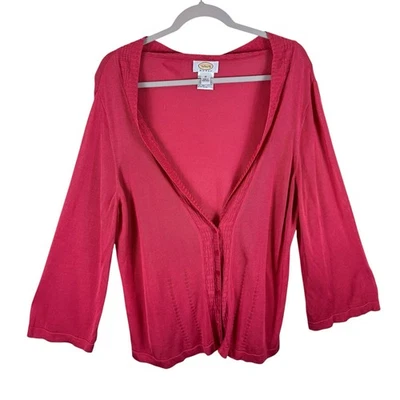 Talbots Vintage Pink Deep V-Neck Long Sleeve Button Front Thin Cardigan Size 1X - Image 1 of 4