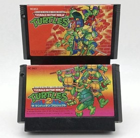 NINTENDO Famicom FC Teennage Mutant Ninja Turtles 1 & 2 Japanese NTSC-J Tested