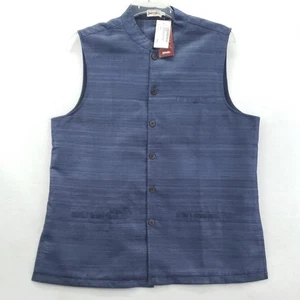NEW Fabindia Nehru Jacket Vest Mens 44 Blue Handwoven Silk Mandarin Waistcoat - Picture 1 of 15