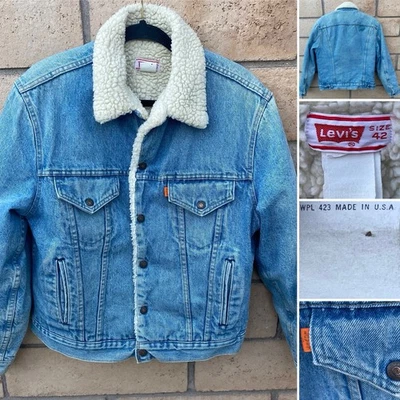 Chaqueta Denim De Colección Levis Sherpa Forrada Western Trucker Pestaña Naranja Hecha en EE. UU. Talla 42 Foto 1 de 4