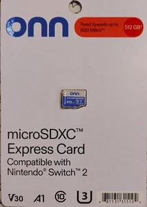 Onn MicroSD Express Card 512gb BRAND NEW Compatible With Nintendo Switch 2 - Zdjęcie 1 z 2