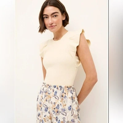 Top Marie Oliver Rory Acanalado Manga Flutter en Macadamia - Grande Foto 1 de 4