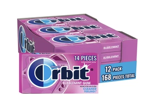 ORBIT Bubblemint Chewing Gum Sugar Free, 12 Packs of 14-Pieces (168 Total Pieces - Picture 1 of 4