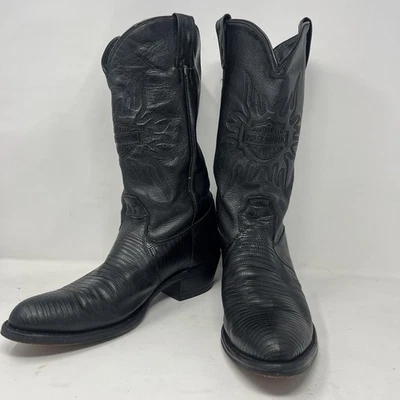 RARE Harley-Davidson Men's Size 10.5 Cowboy Boots Black Leather & Snakeskin - Image 1 of 4