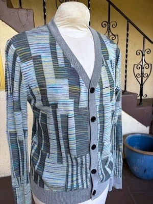 Ceremonia de Apertura Cárdigan Suéter Ligero Tejido Viscosa Intarsia Usado en Excelente Condición/Talla S Foto 1 de 4
