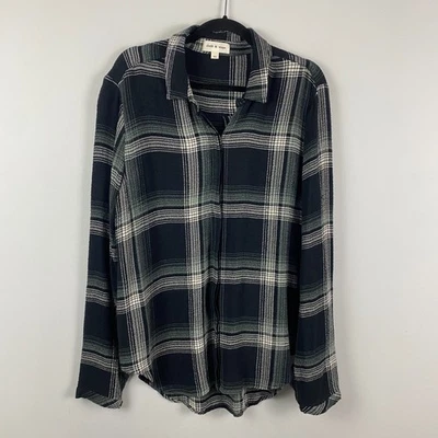 Camisa de tela y piedra para mujer XL túnica de franela a cuadros negra dobladillo alto bajo Foto 1 de 4