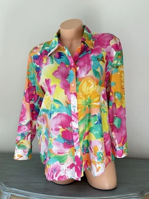 Ralph Lauren Top RL Mujer Talla XL Tropical Floral Blusa Camisa Costera Clásica Foto 1 de 4
