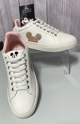 Disney Mickey Mouse Women's Size 9 White Shimmer Pink Court Sneaker  Aldi Shoes - Image 1 of 4