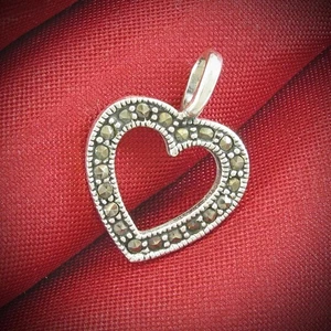 Herz Markasiten Anhänger - MASSIVES Sterlingsilber - EINMALIGES ANGEBOT! - Bild 1 von 6