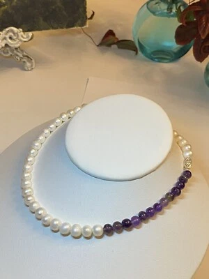 Baroque Pearl Amethyst Sterling Silver Strand Necklace - Image 1 of 4