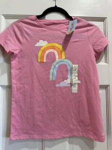 Cat & Jack Girls Large 10/12 Rainbow Short Sleeve Graphic T-Shirt in Pink NEW - Picture 1 of 3