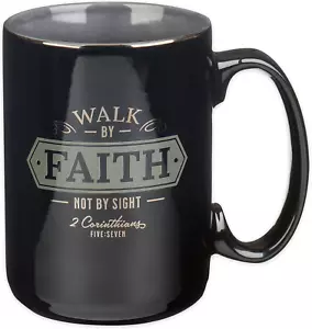 Large Ceramic Bible Verse Coffee & Tea Mug for Men: Walk by Faith - 2 Corinthian - Picture 1 of 12