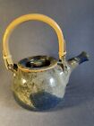 beautiful studio pottery teapot with bamboo handle 1990 Signed