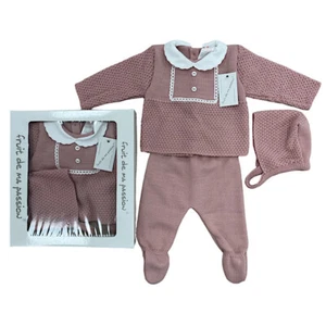 ABITO A MAGLIA SPAGNOLO NEONATA BAMBINA + COFANO RAGAZZE SCATOLA CARROZZINA ROSA SET REGALO - Foto 1 di 4