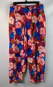 Zara Hose rot/blau Blumenmuster Reißverschluss Haken abnehmbarer Gürtelband Druckknopf Saum Gr. L - Bild 1 von 9