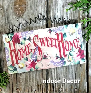 Home Sweet SIGN * Indoor * Cottage Decor 7.75"x4" * Floral Design Pink USA New - Picture 1 of 5