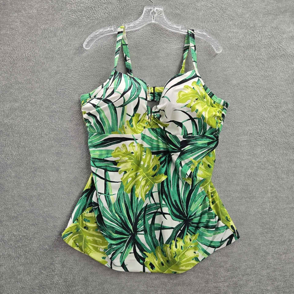 Roupa de banho feminina Cacique 40DD verde nylon elastano regata floral natação - Imagem 1 de 4