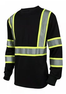 Camisetas de seguridad Hi-Viz manga larga con cintas reflectantes negras - Imagen 1 de 28