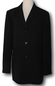 KASPER (12) Long Suit Jacket 3 Button Single Breasted Faux Pockets Black - Picture 1 of 3