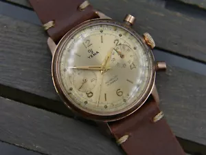 60's vintage watch mens Yema chronograph valjoux 92 rose gold PL serviced - Picture 1 of 12
