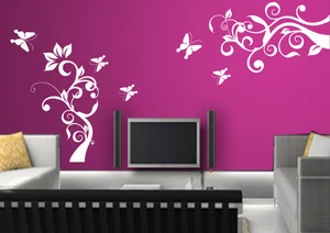 wpf03 Wandtattoo wandfolie Blumenranke Schmetterlinge  Wallsticke Ranke Blumen - Picture 1 of 1