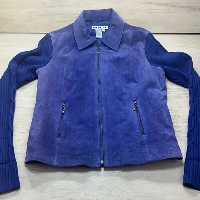 A.M.I. Lavender Suede Ribbed Knit very long Sleeves Womens Jacket Size M purple - Image 1 of 4