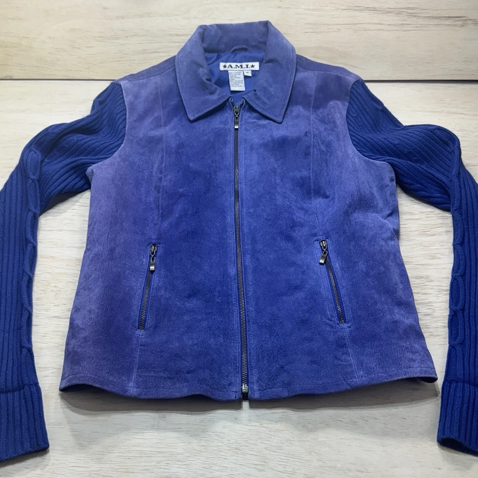 A.M.I. Лаванда замши ребристый трикотажа очень длинные рукава женская куртка размер M фиолетовый - Изображение 1 из 4