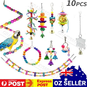 10X Parrot Hanging Swing Bird Toy Chewing Cockatiel Bell Harness Cage Ladder VIC - Picture 1 of 10