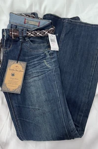 New NWT Vanilla Star Flare Distressed Blue Denim Jeans Woman Low Rise / Size 3 - Picture 1 of 8