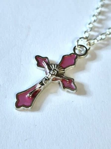 Pink Enamel Silver Plated Cross (#139) - Picture 1 of 3