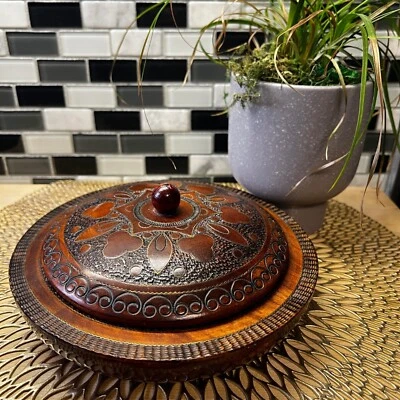 Polish Hand Carved Wood Trinket Box Dish Lid & Bowl Decorative Storage Container - Image 1 of 4