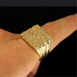 Nugget 14k Gold Plated Square Pinky Hip Hop Fashion Ring Size 7-13 - Bild 1 von 5