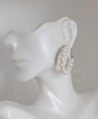 Gold-Plated Faux Pearl Medium C Hoop Earrings - Image 1 of 4