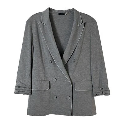 Blazer Magaschoni Gris Jaspeado Informal Elastizado Doble Pecho Talla S Foto 1 de 4