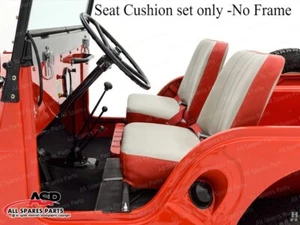 COMPLETE SEAT CUSHION SET FOR JEEP CJ2A CJ3A CJ3B - Red & White -Front & Rear - Picture 1 of 14