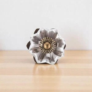 Floral Glass Metal Knob Kitchen Dresser Furniture Door Handle Pull Drawer Pulls - Picture 1 of 3