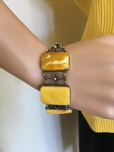Baltischer Eigelb Bernstein Butterscotch Armband Sterlingsilber 80er - Bild 1 von 10