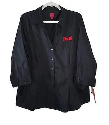 Kohl's 212 系列黑色弹力纽扣衬衫女式加大 2X 刺绣  — 第 1/4 张图片