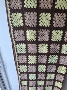 Handmade Granny Square Afghan Brown Yellow Tan 48×76 ins Small Hole - Picture 1 of 4