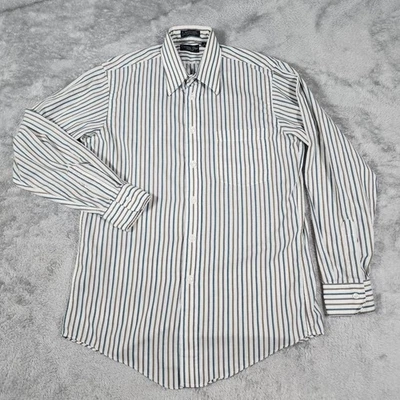 VINTAGE Christian Dior Shirt Mens 15 32-33 White Striped Button Up Made USA 90s - Image 1 of 4