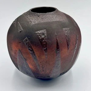 Marty Marcus Signed Vintage Raku Round Studio Art Pottery Vase Vessel - Picture 1 of 15