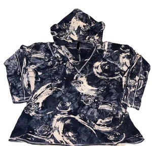 Abbigliamento Ethyl Blu/Crema Top Leggero con Cappuccio Manica Lunga Floreale Taglia L - Foto 1 di 6