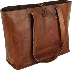 Genuine Brown Leather Tote Vintage Shoulder Purse for Women's Office Laptop Bag - Picture 1 of 7