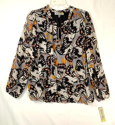 Top para mujer Figueroa & Flower talla XL transparente cuello atado mariposas dobladillo elástico nuevo con etiquetas Foto 1 de 4