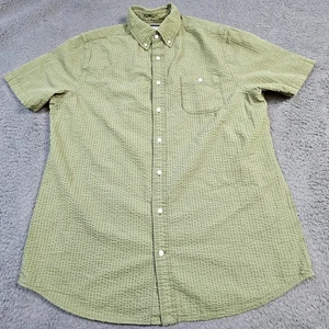 Lands End Seersucker Shirt Mens Large Green Vintage Pine Green Short Sleeve - Picture 1 of 10