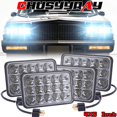 4PCS 4x6" Inch LED Headlights Hi/Lo Sealed Beam For GMC V2500 SUBURBAN 1989-1991 - Image 1 of 4