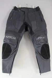 SPADA BLACK LEATHER BIKER TROUSERS + CE ARMOUR: WAIST 30-32 IN/INSIDE LEG 26 IN - Picture 1 of 3