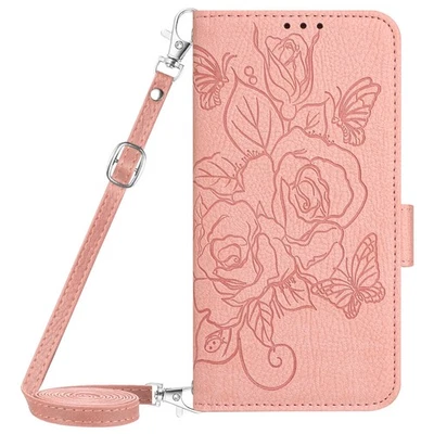 For Various Phone Crossbody Leather Emboss Rose Wallet Case Flip Card Cover Bag - Image 1 of 4